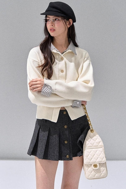 Fake Two Polo Lapel Sweater Skirt Set-Up