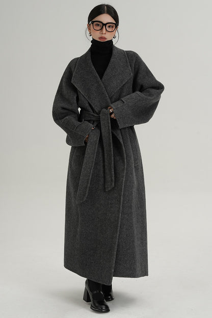 High-End Long Lapel Wool Reversible Coat