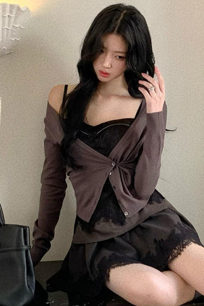 Black Swan Knitted Cardigan Set-Up