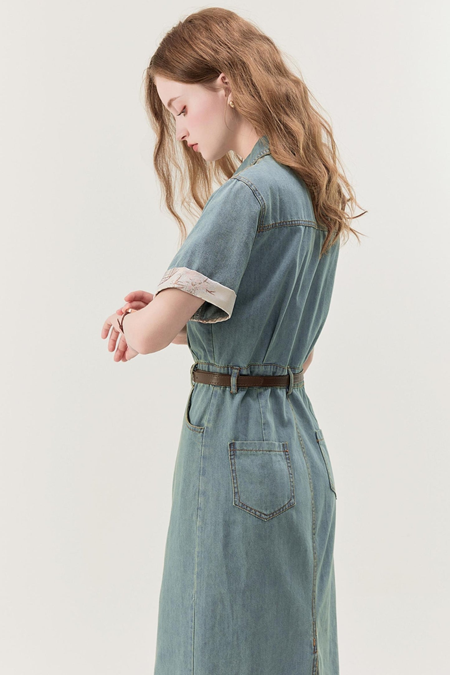 Denim Blue Spliced A-Line Dress