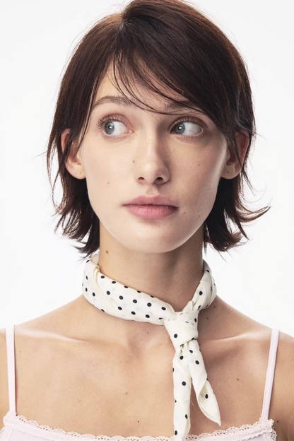 White Polka Dot Silk Scarf