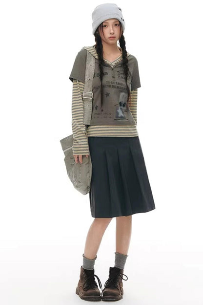 Hooded Spliced Long-Sleeve Top