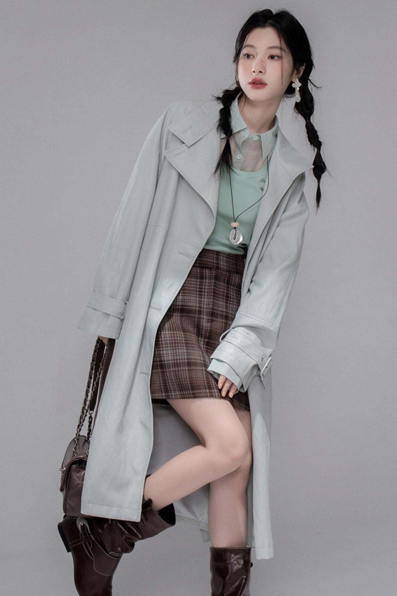 First Gray Leather Trench Coat