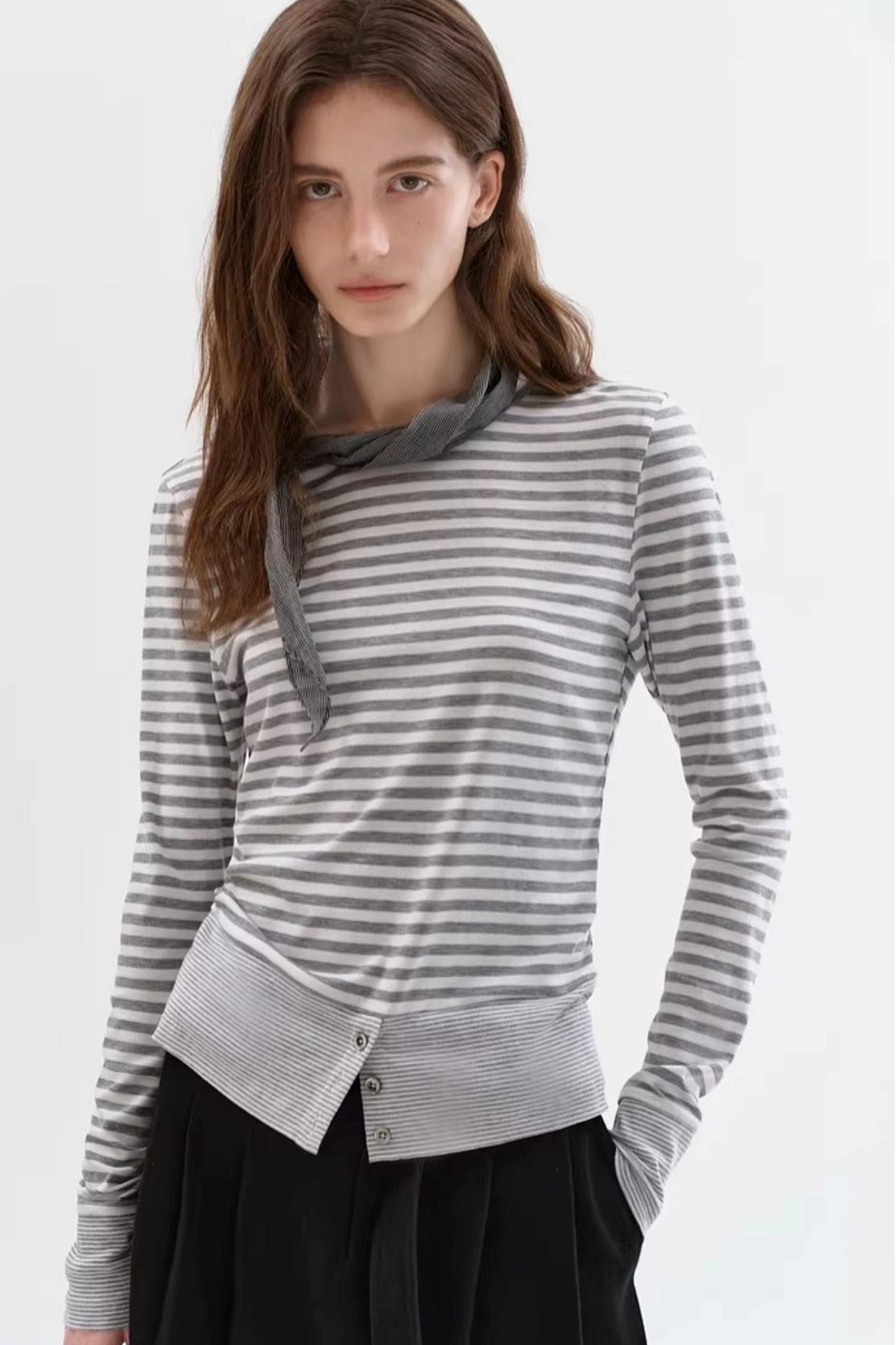 Soft Gray-White Striped Sweater