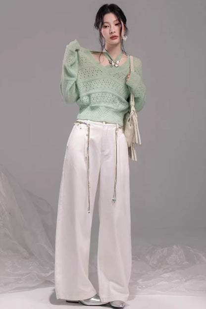 Ensemble Gilet Tricoté Vert Printemps