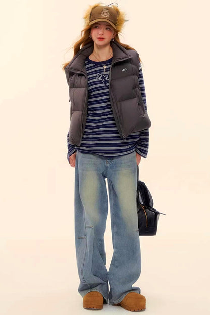 Washed Denim Curved Cut Pants