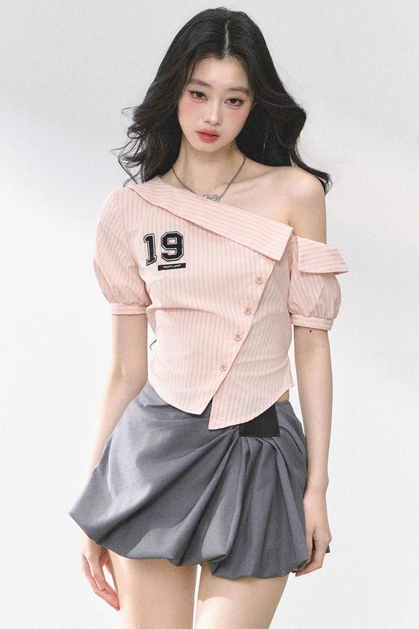 Pink Off Shoulder Stripe T-Shirt