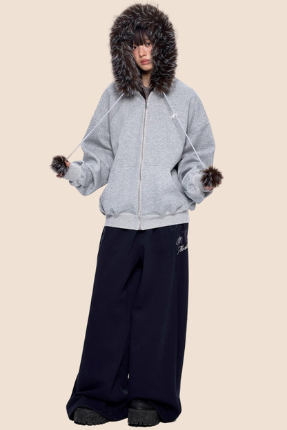 Hooded Embroidered Fleece Cardigan