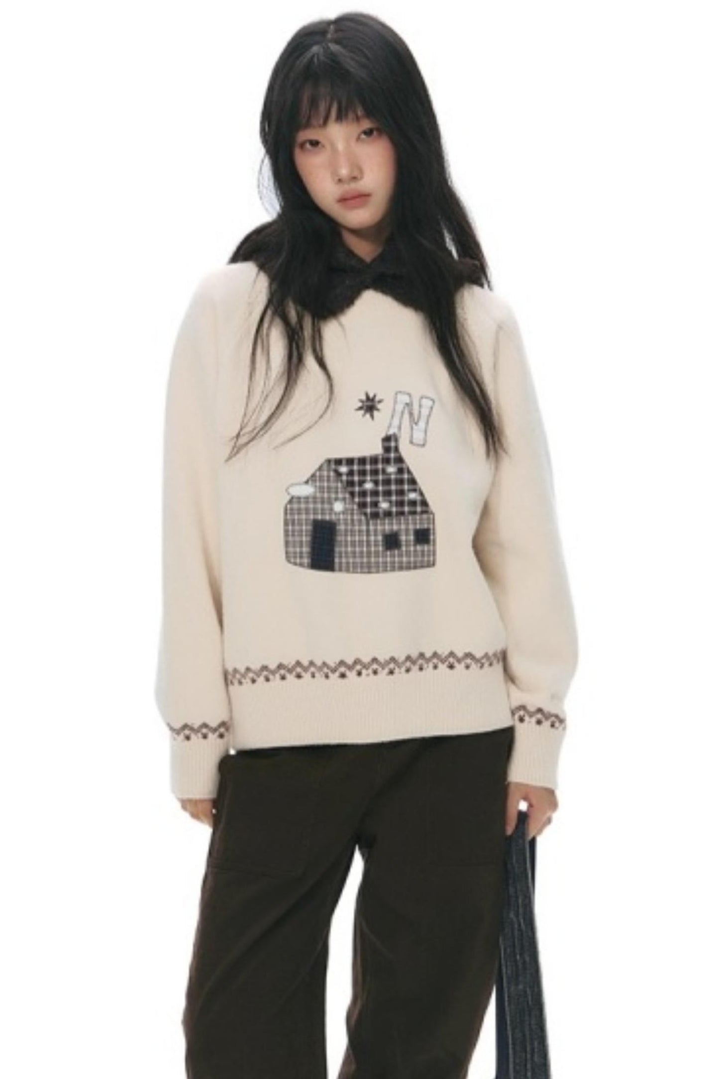 Color Block Embroidery Sweater