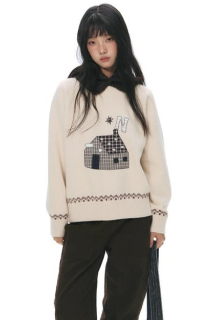 Color Block Embroidery Sweater