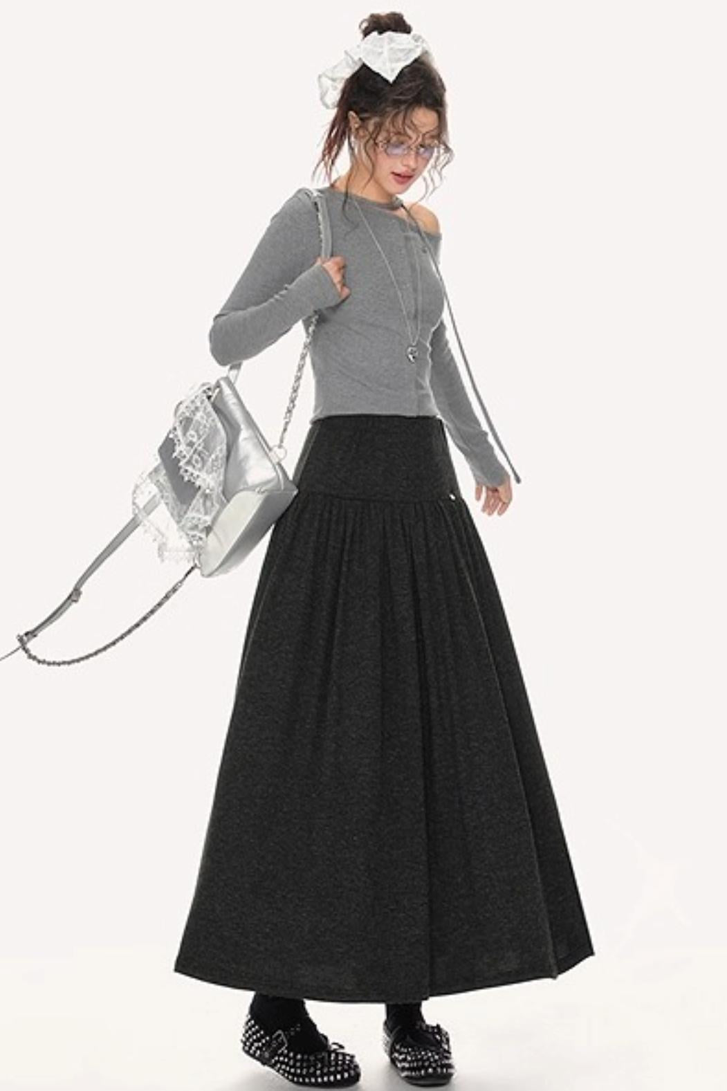 French Pleated Long Skirt