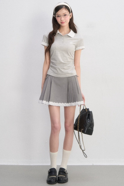Pleated Lace Trim Skirt