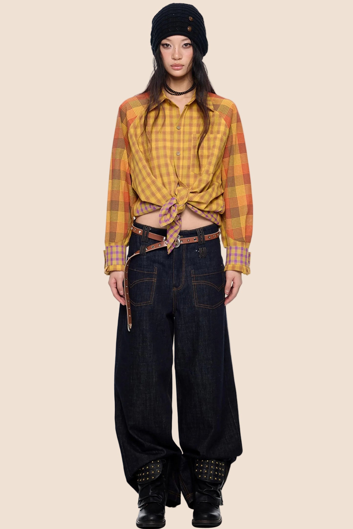 Dopamine Plaid Patchwork Shirt