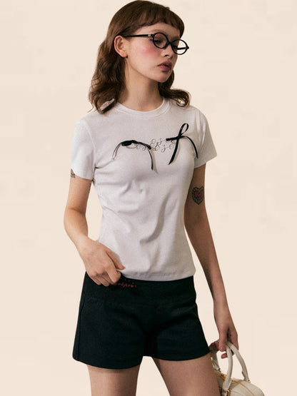 Shoulder Bow Short Sleeve T-Shirt