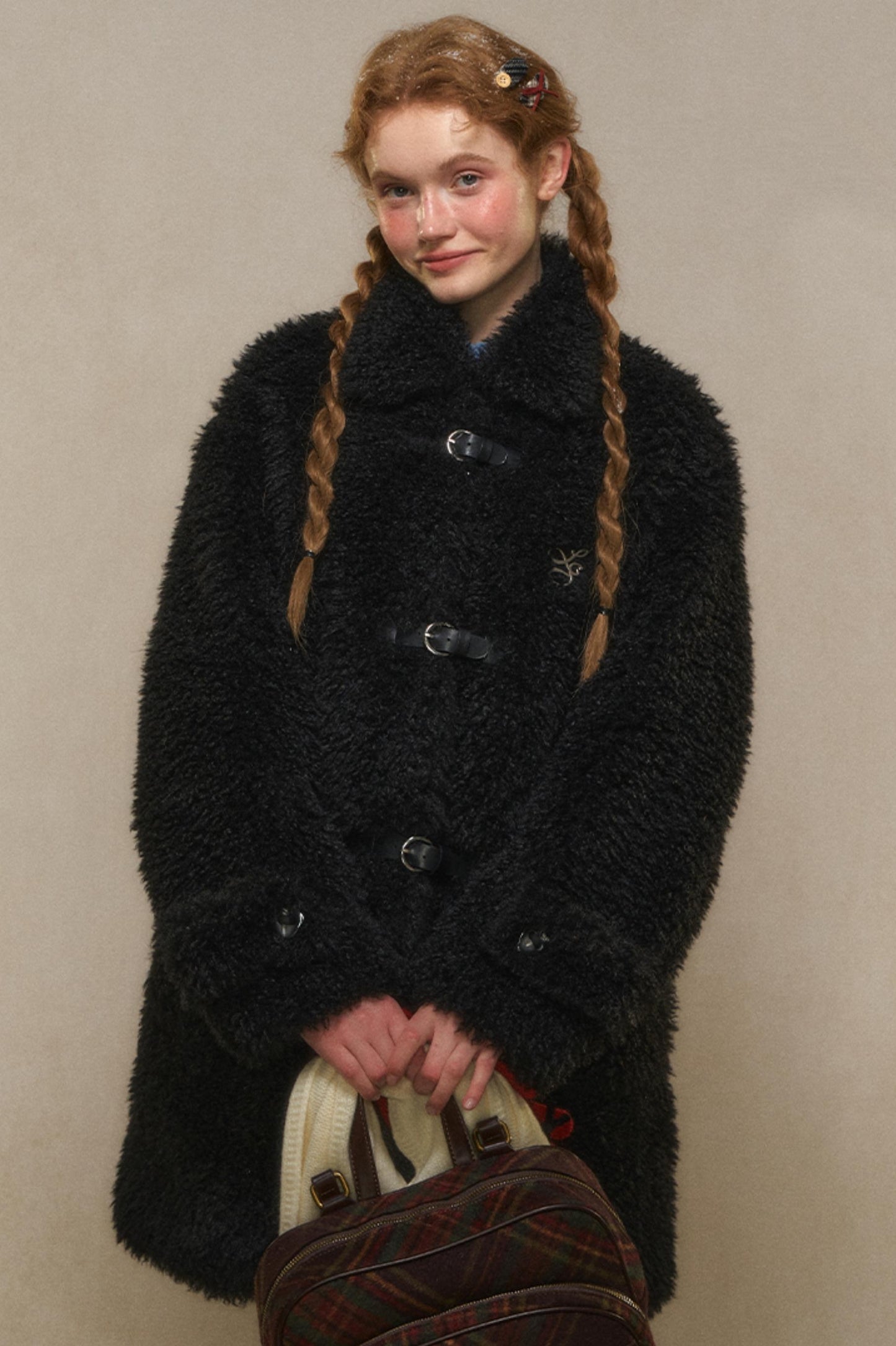 Woolen Lapel Fur Coat