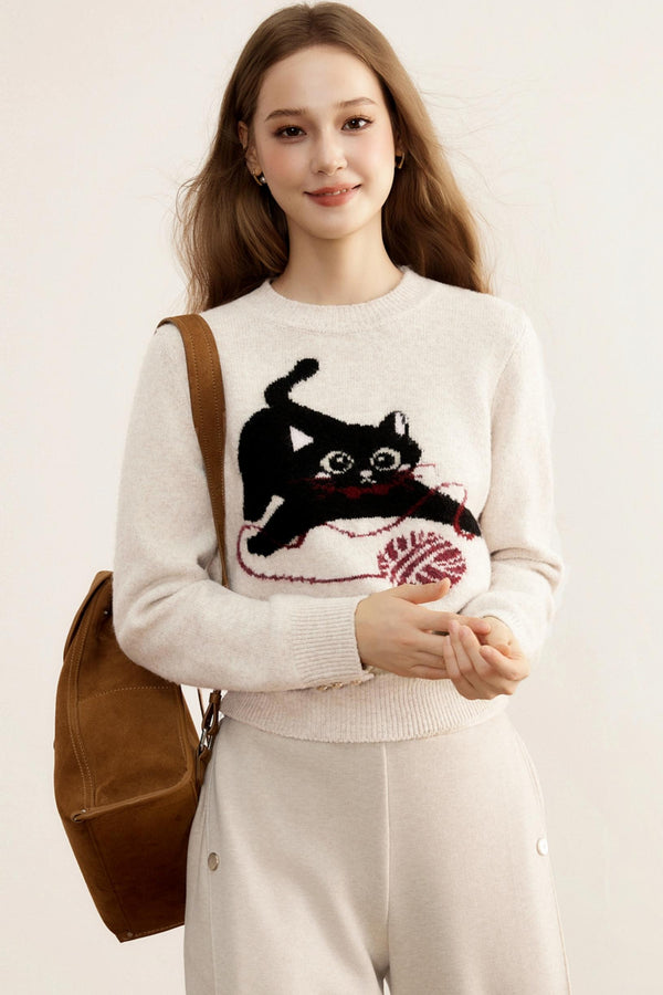 Round Neck Cat Pattern Top