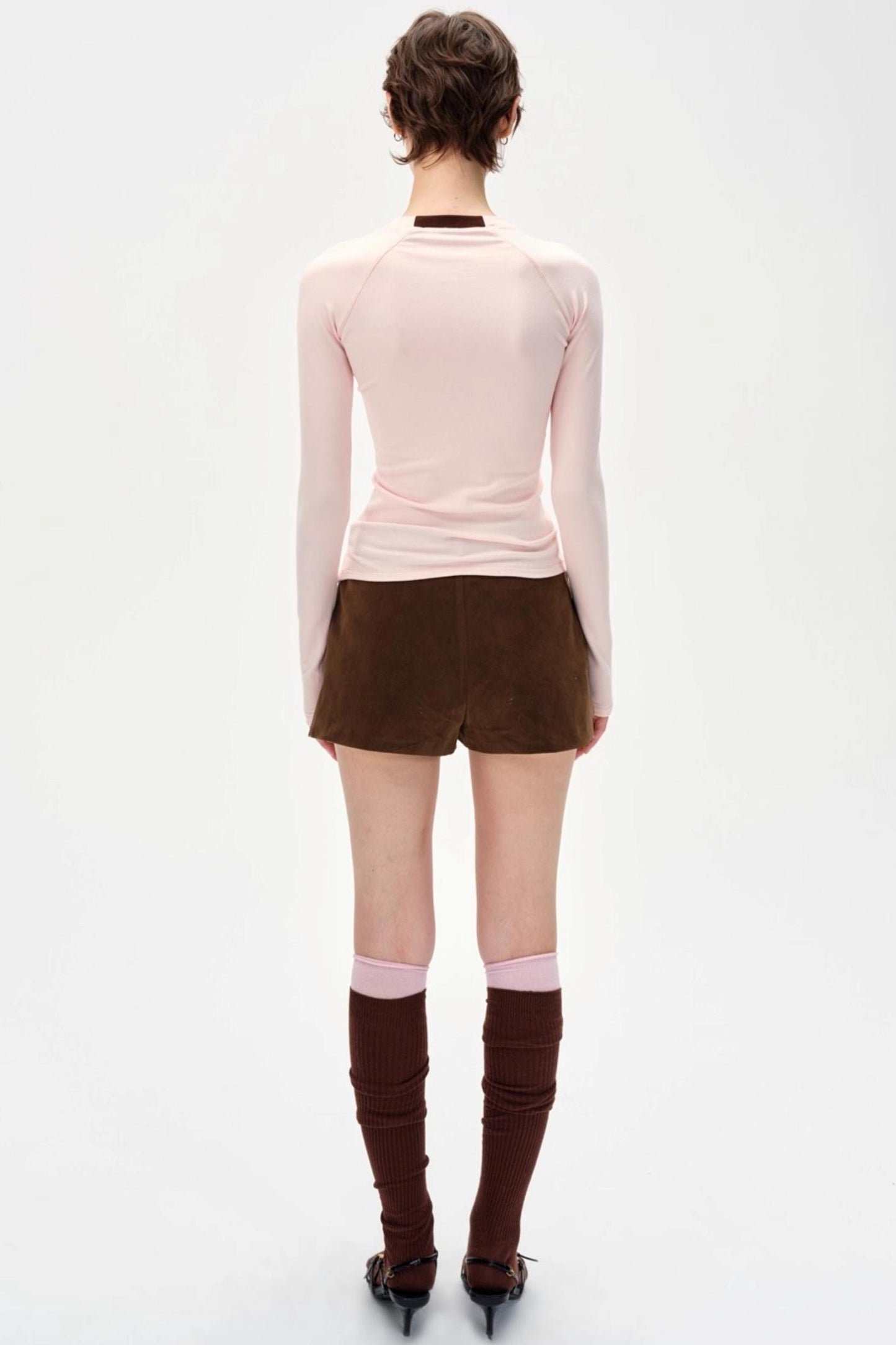 Color-Blocked High-Waisted Suede Shorts