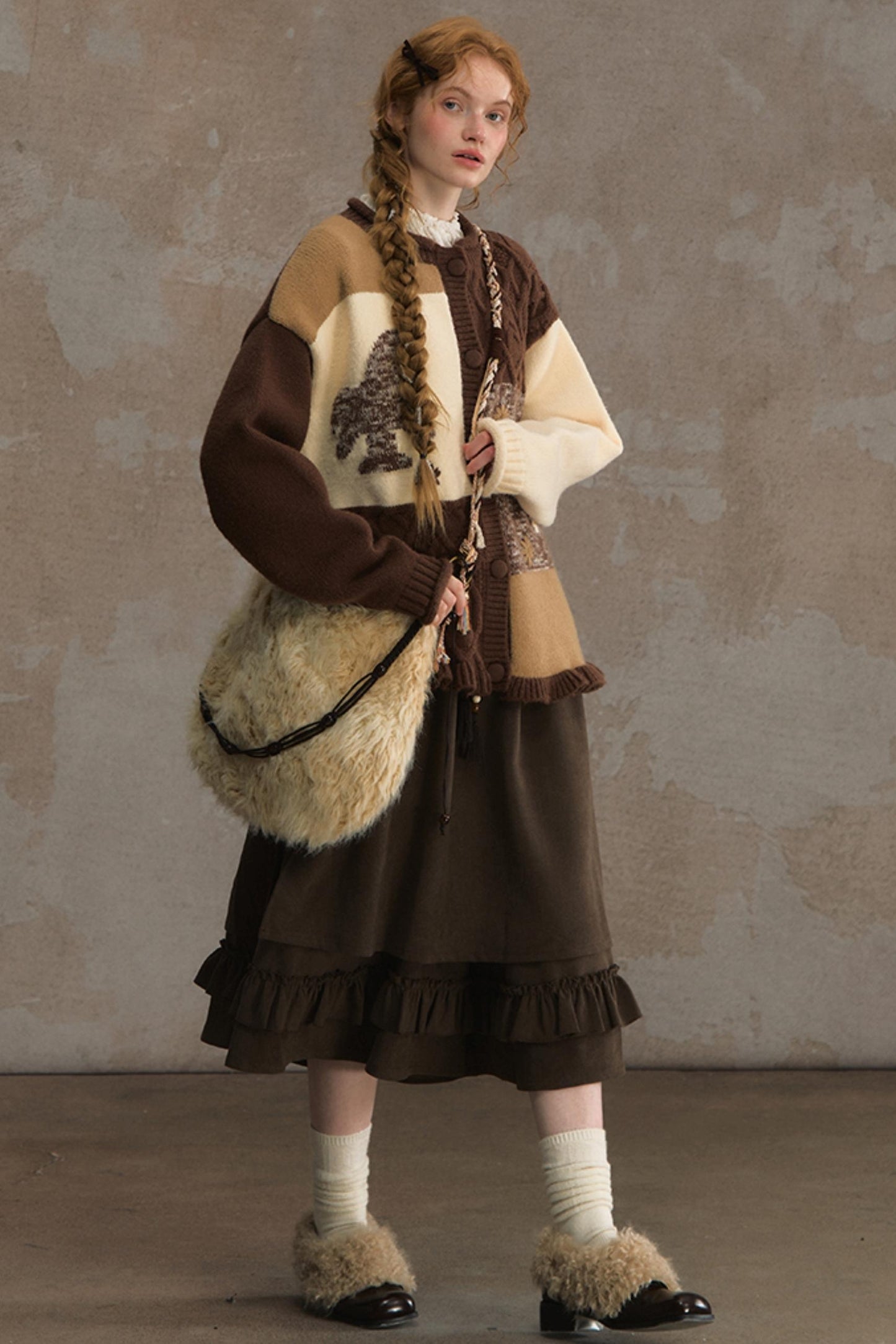 Soft Vintage Crew Neck Cardigan & Scarf Set-Up