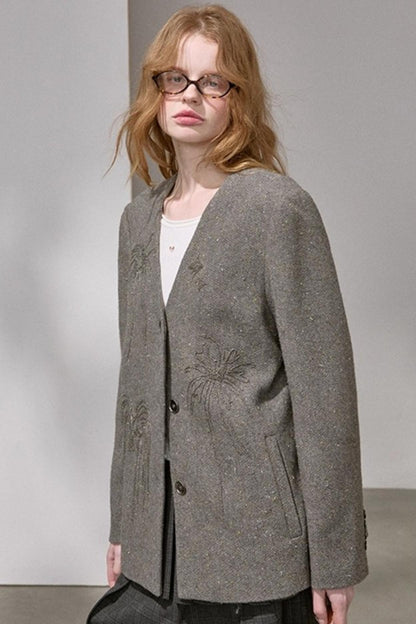 High-Density Beaded V-Neck Jacket