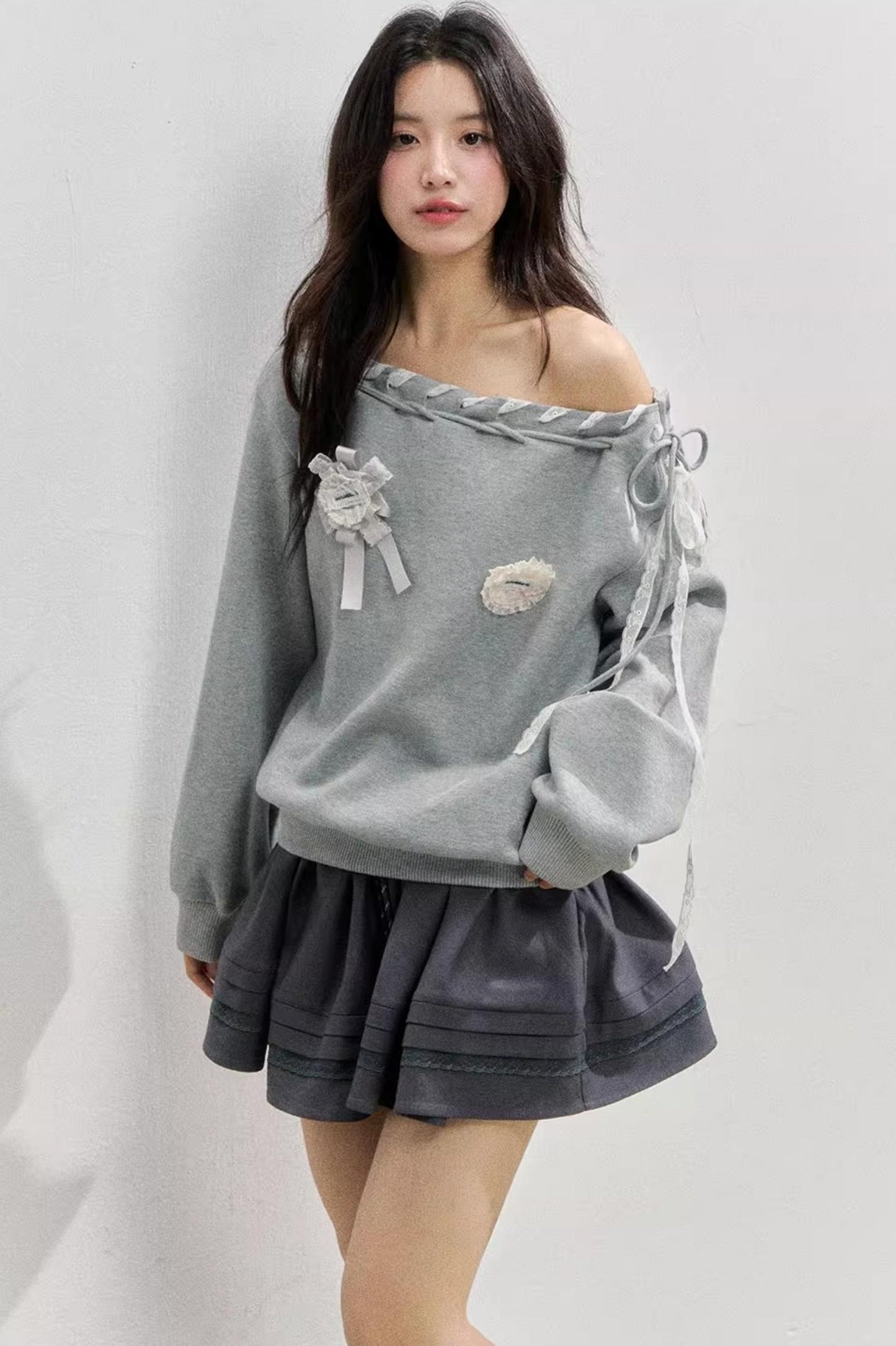 Gray Shoulder Sweatshirt
