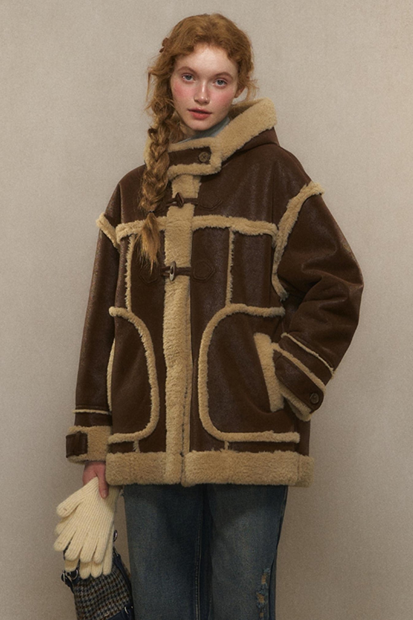 Hooded Horn Buckle Wool Coat