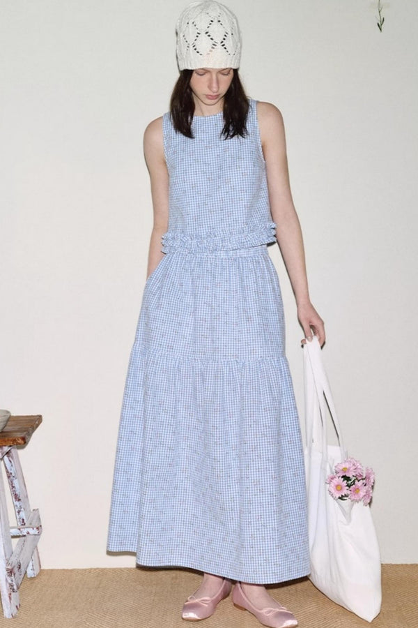 Soft Morandi Floral Frill Vest Skirt Set-Up