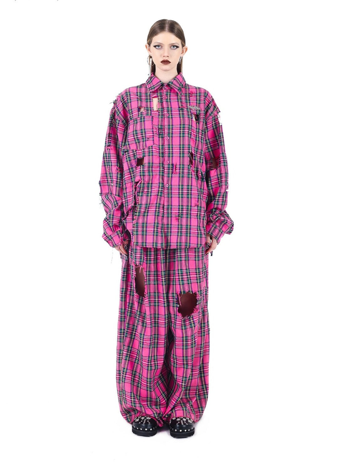 Hip-hop loose ultra-wide leg plaid pants