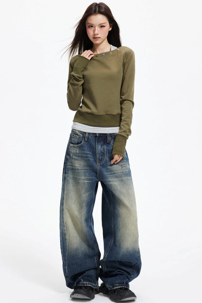 Big V-Neck Knitted Sweater Set-Up