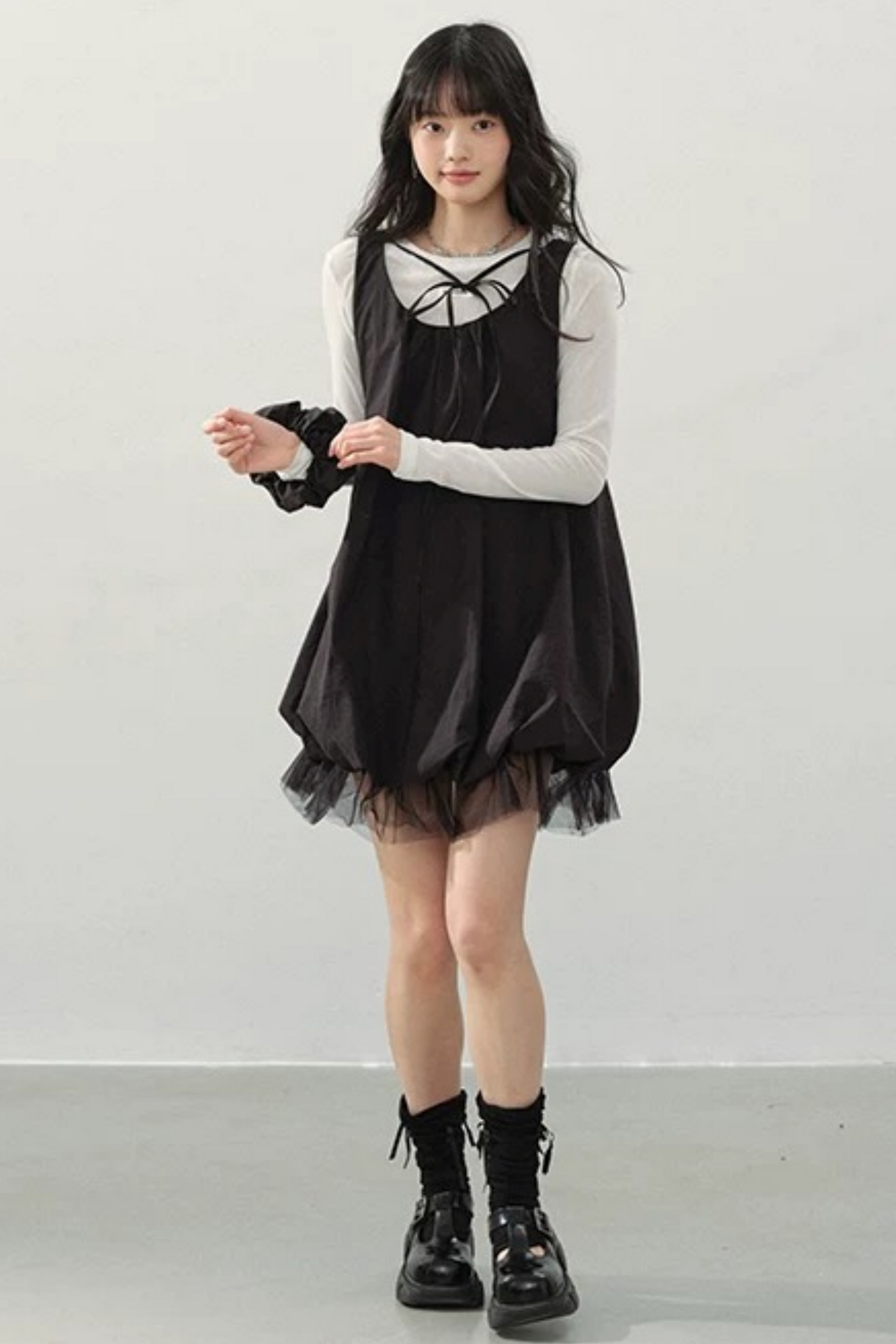Black Gauze Bubble Dress Set