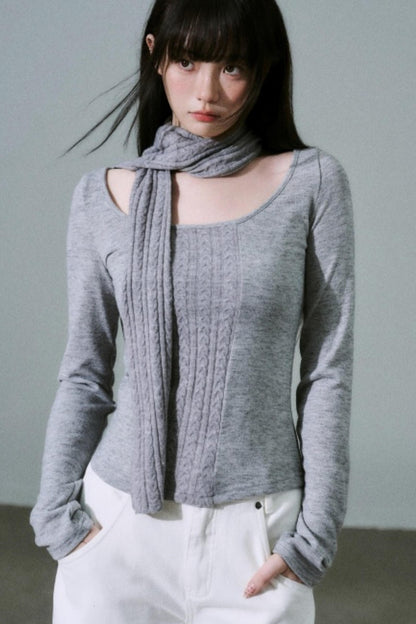 Crew Neck Patchwork Slim Sweater