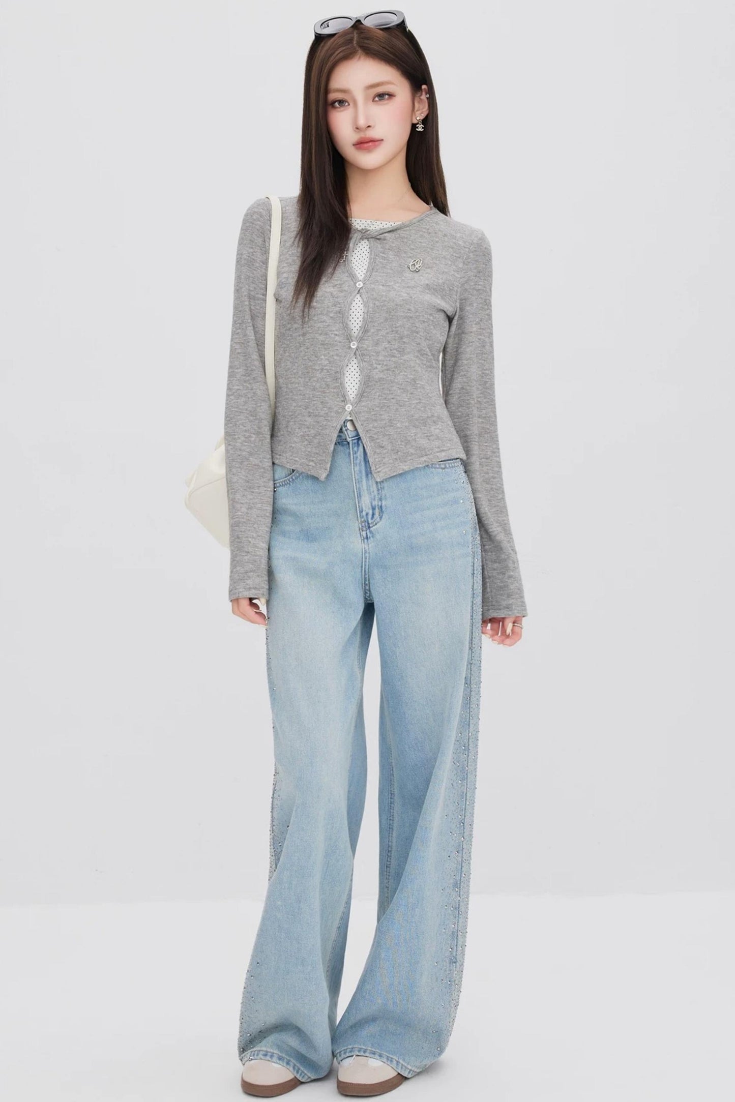 Hollow-Out Polka Dot Blouse Set-Up