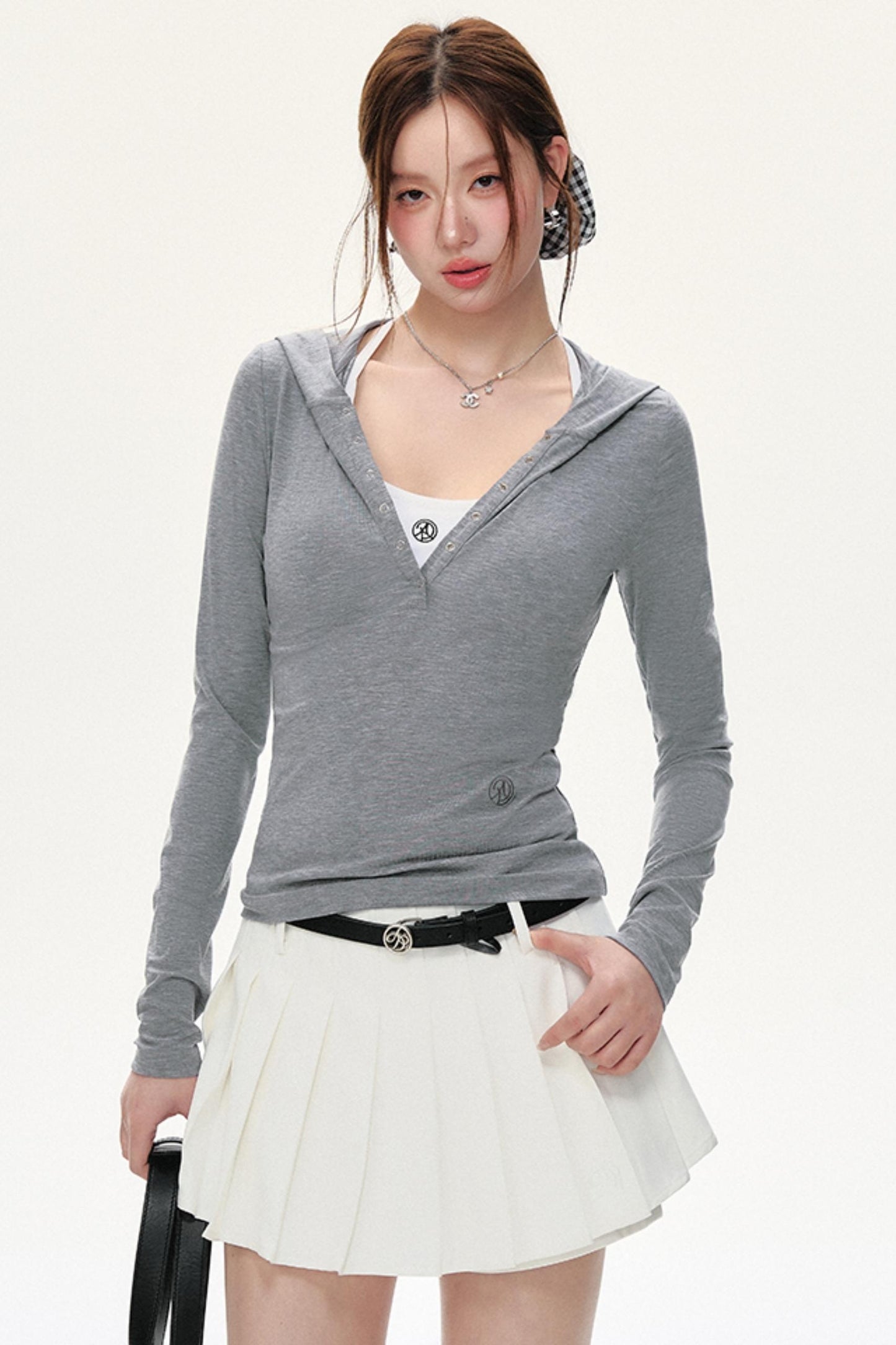 후드 긴팔 슬림핏 셔츠 