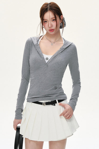 후드 긴팔 슬림핏 셔츠 