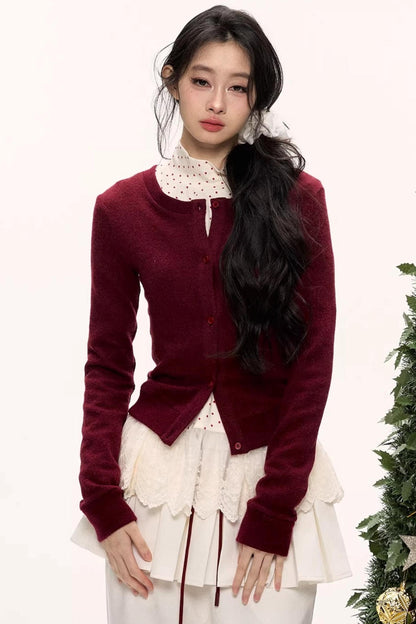 Warm Red Knit Cardigan