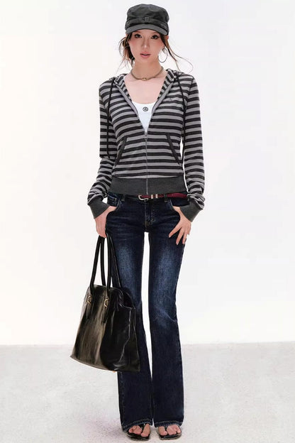 Contrasting Striped Vintage Hooded Cardigan