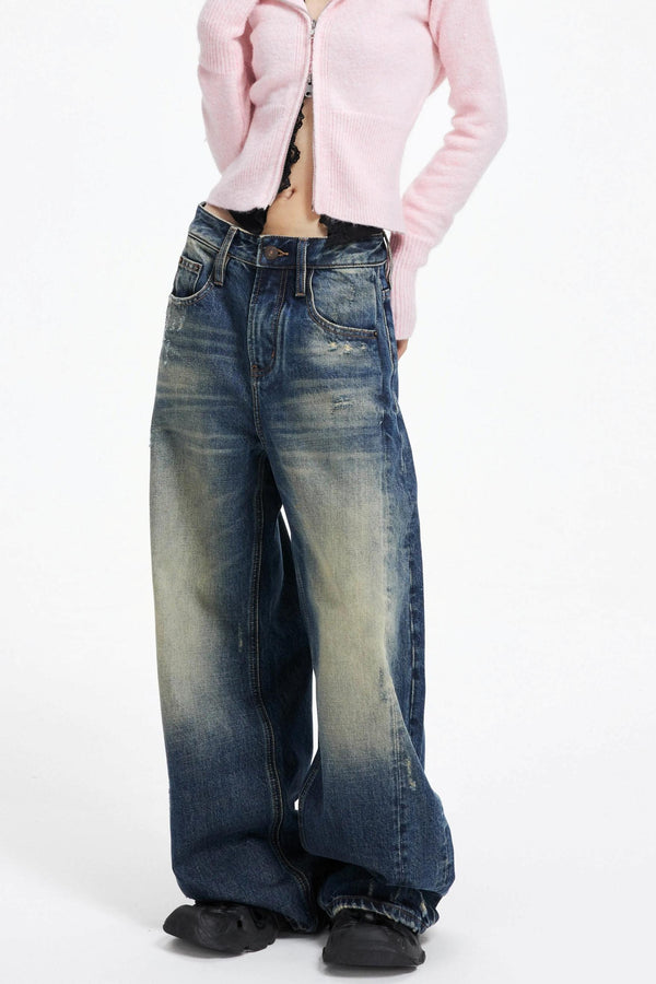 American Distressed Denim Wide-leg Pants