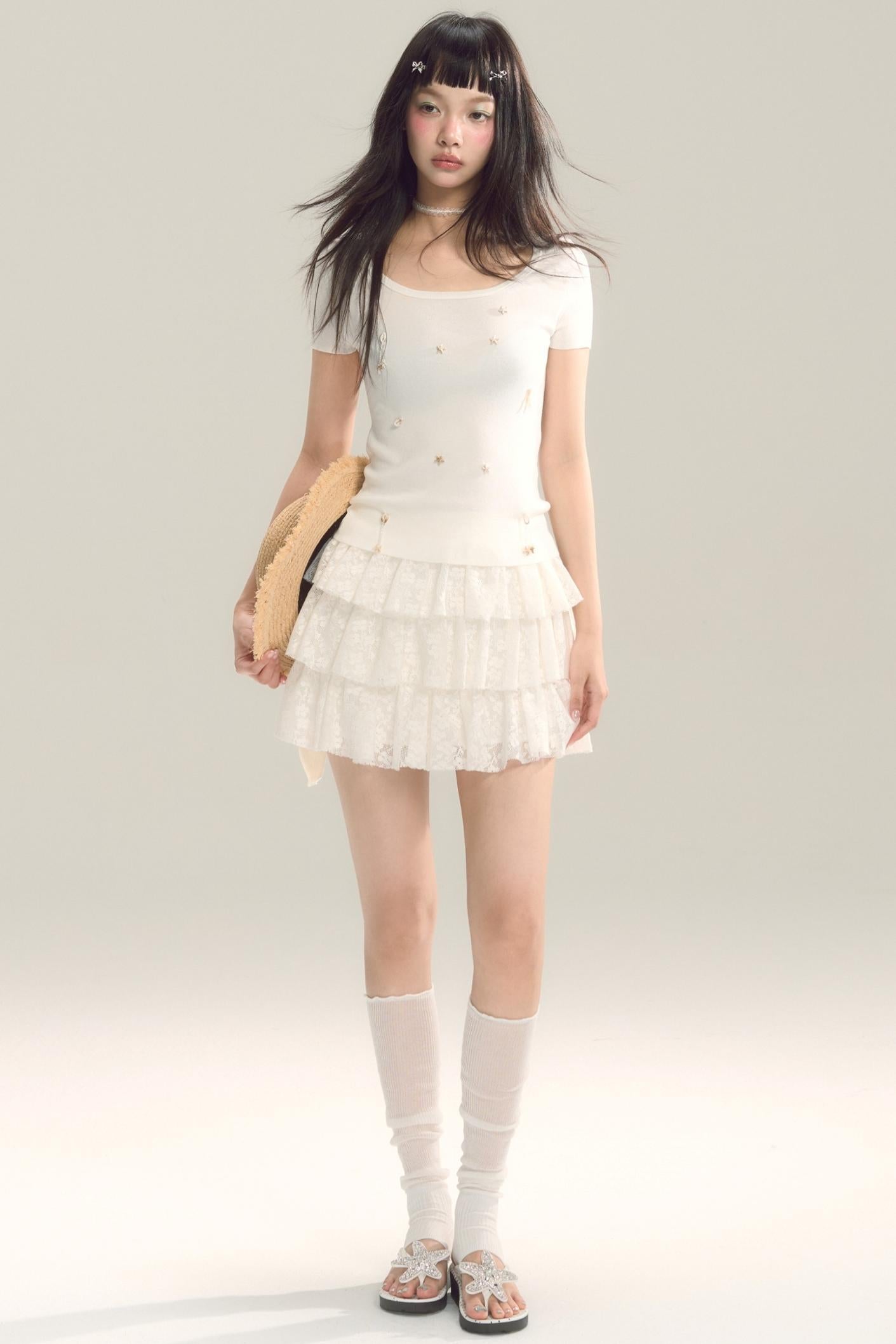 Shell Beads Knit T-Shirt