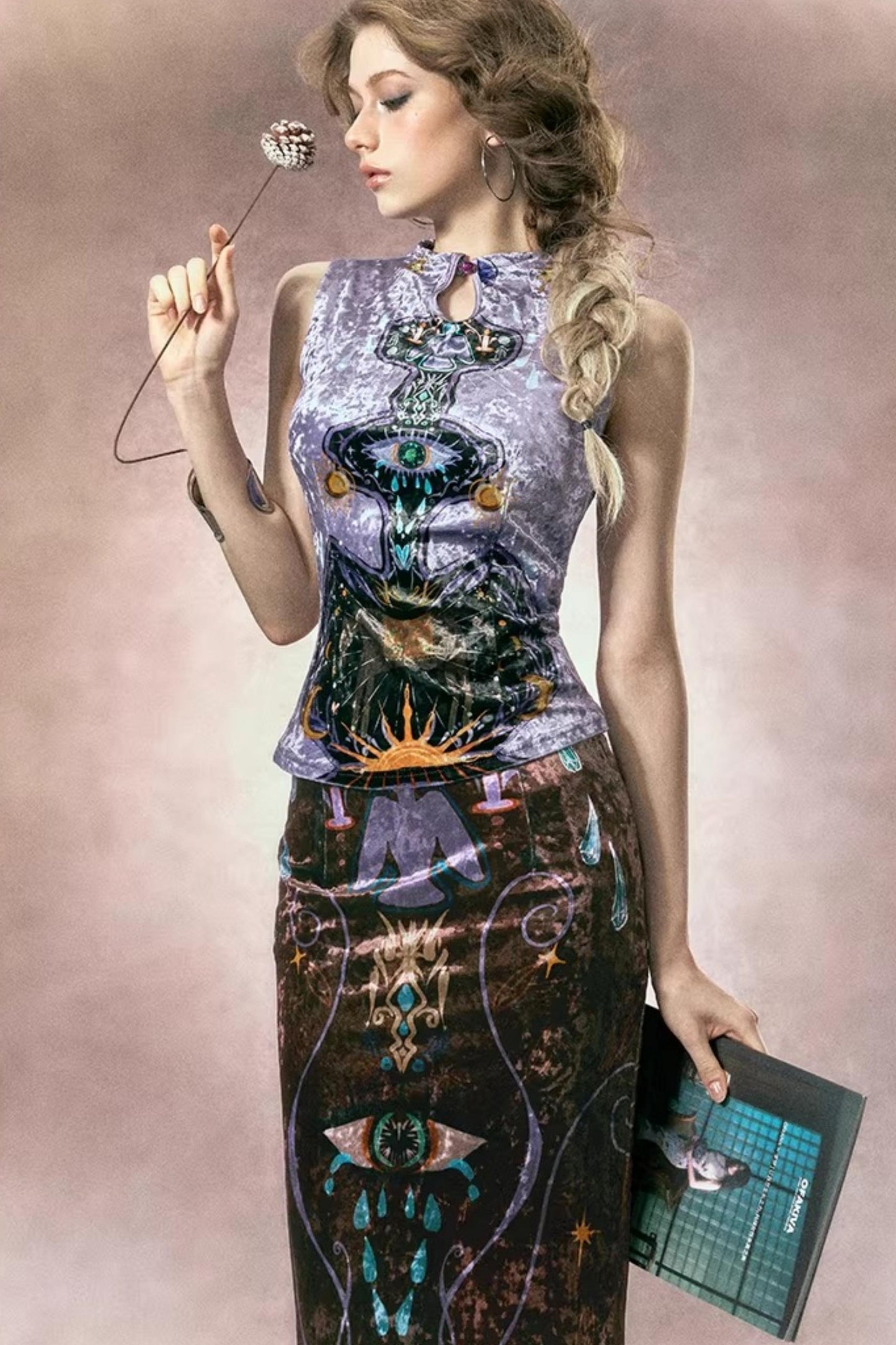 Tarot Velvet Fishtail Skirt Suit Set-Up