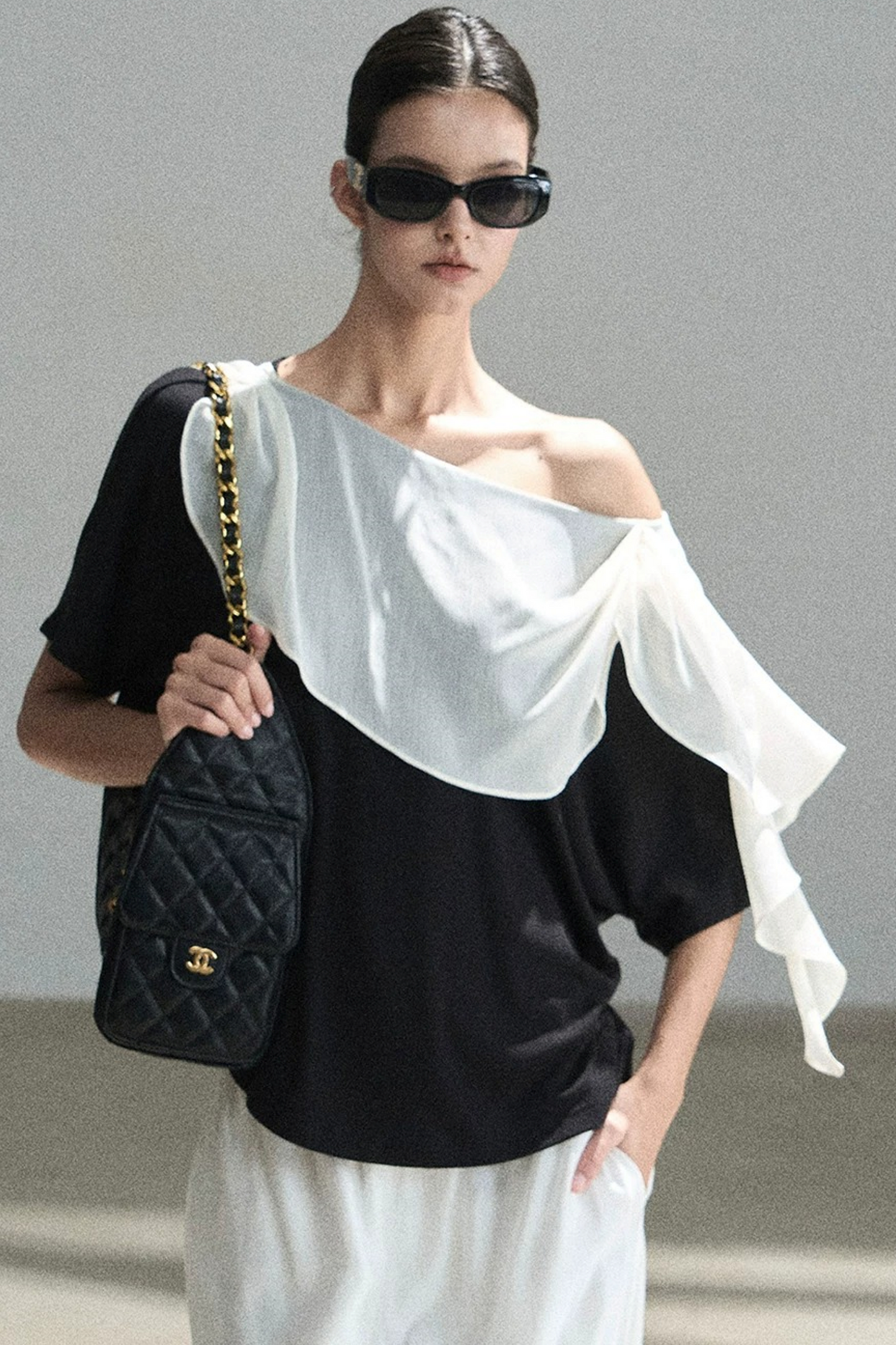Black and White Off-Shoulder Top