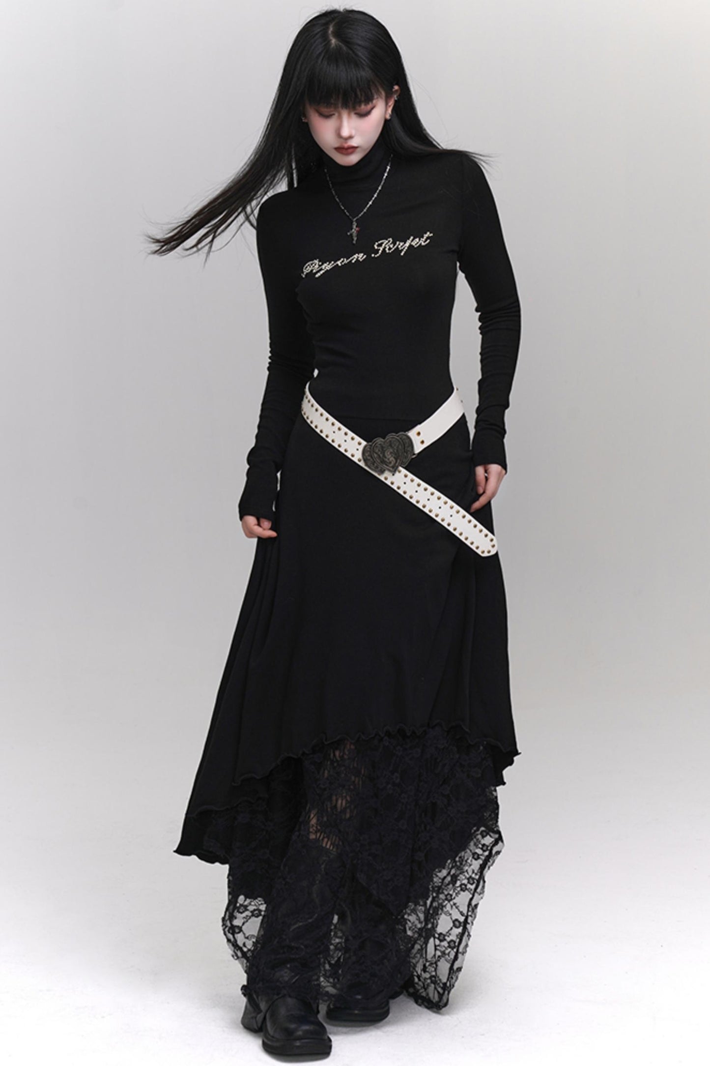 Elegant Gray Black Gothic Dress