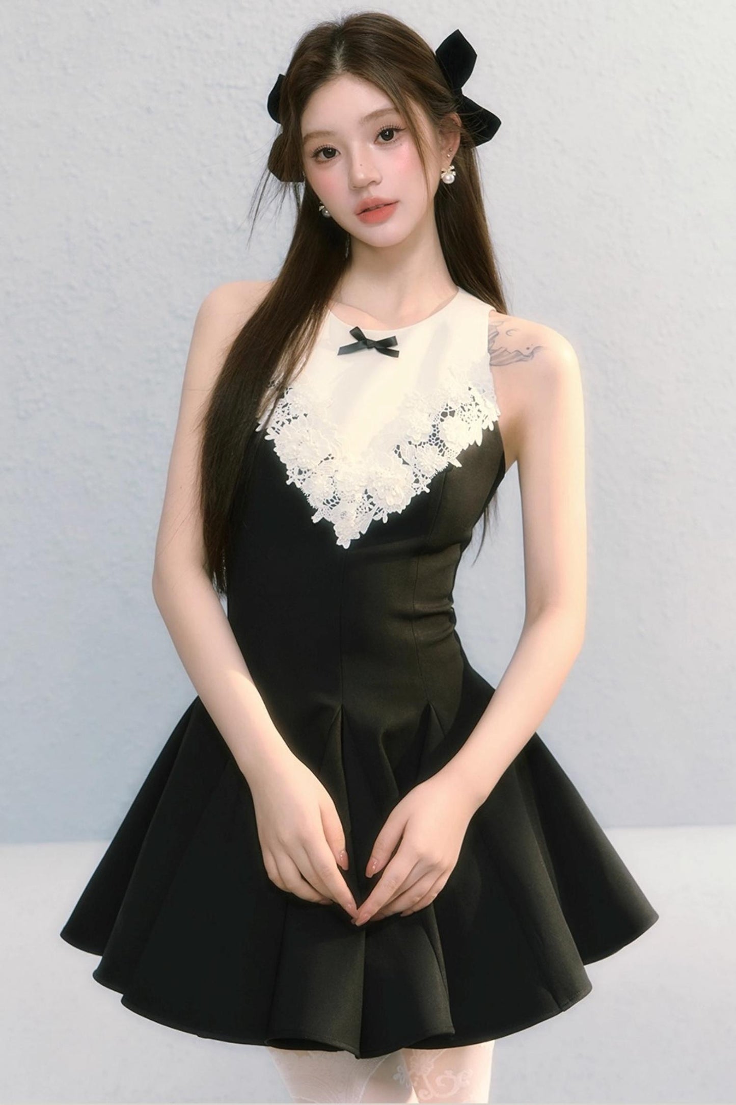 Golden V-Shaped Black Dress