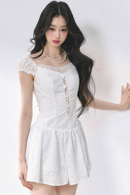 White Slimming French Lace Dress