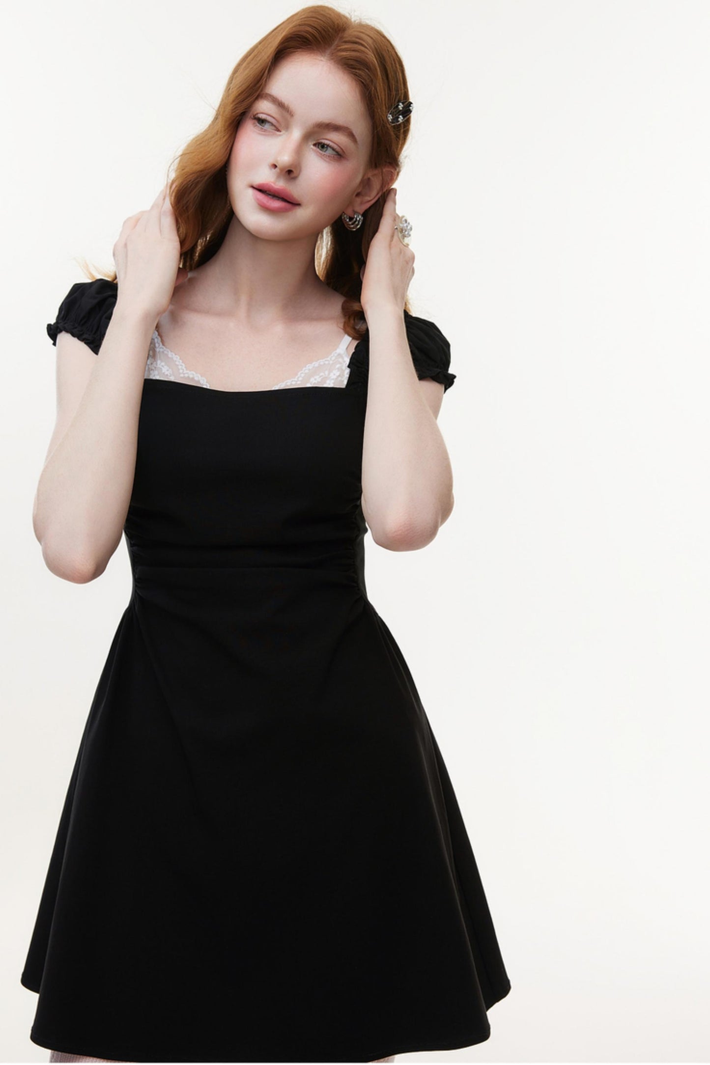 Bold Square Collar Strapless Dress