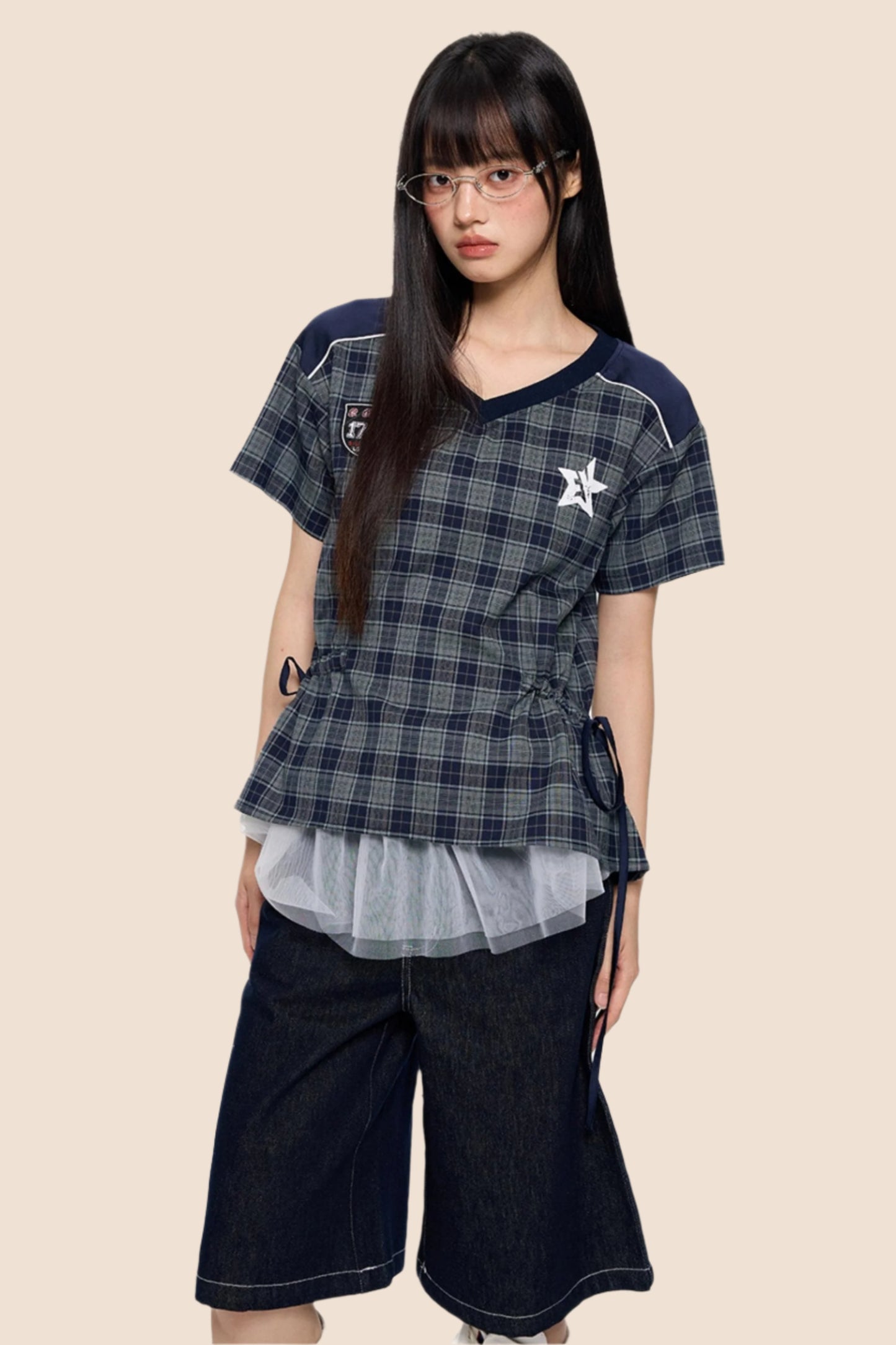 Retro Plaid Peplum Top