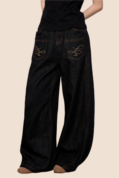 Casual Cow Color Embroidered Jeans