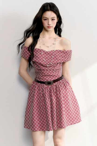 Retro-rotes kariertes A-Linien-Kleid