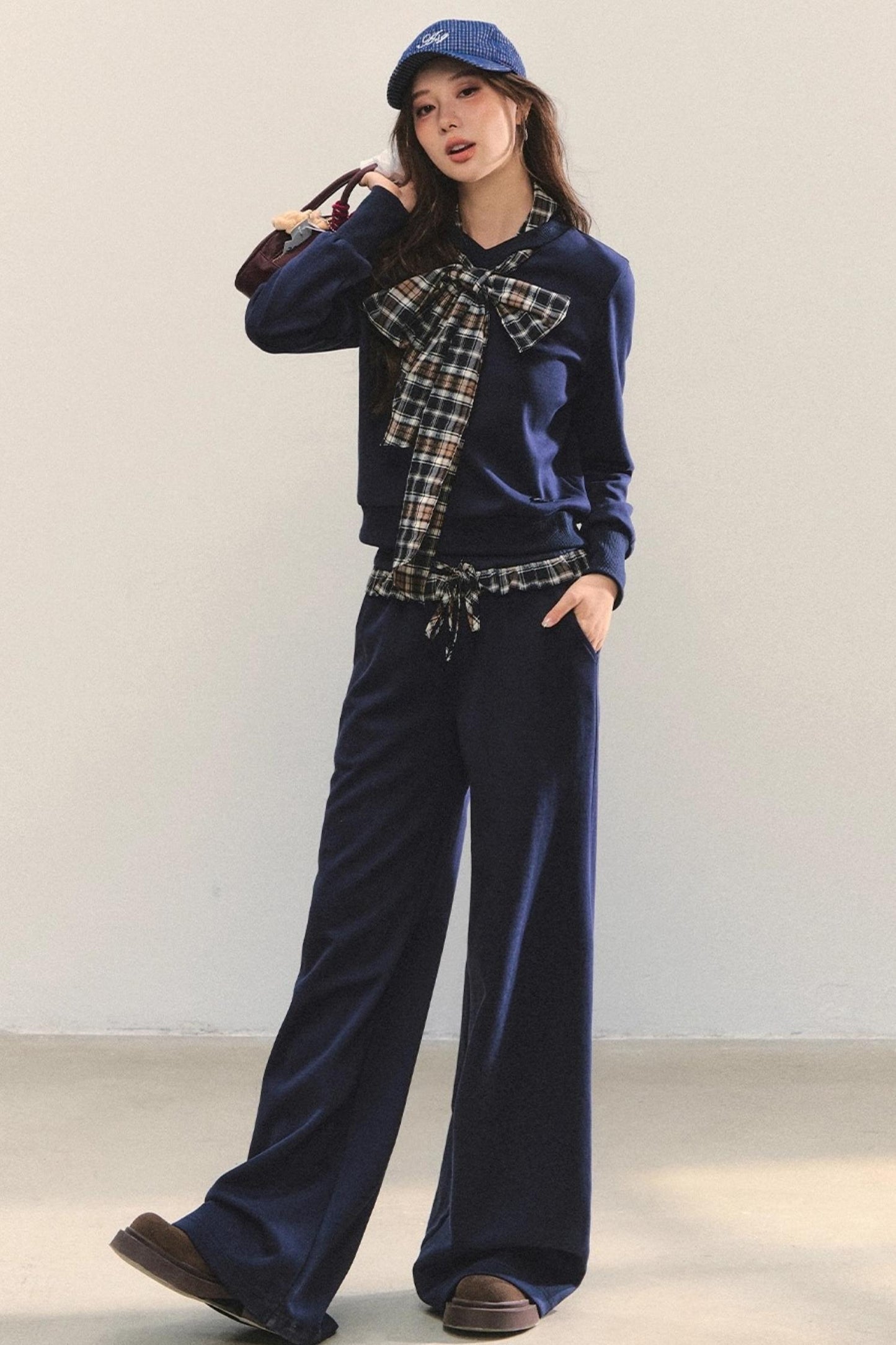 Plaid Sweatshirt Trousers Set-Up