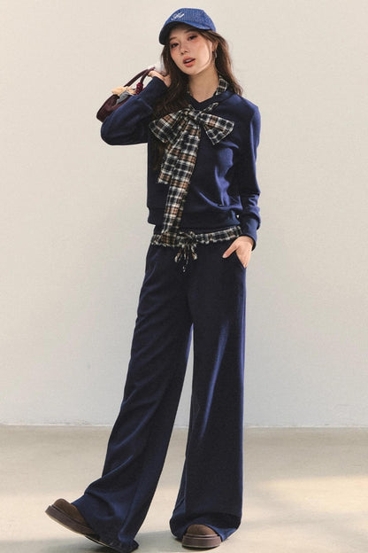 Plaid Sweatshirt Trousers Set-Up