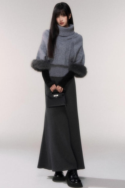 Gray Cable Knit Turtleneck Sweater