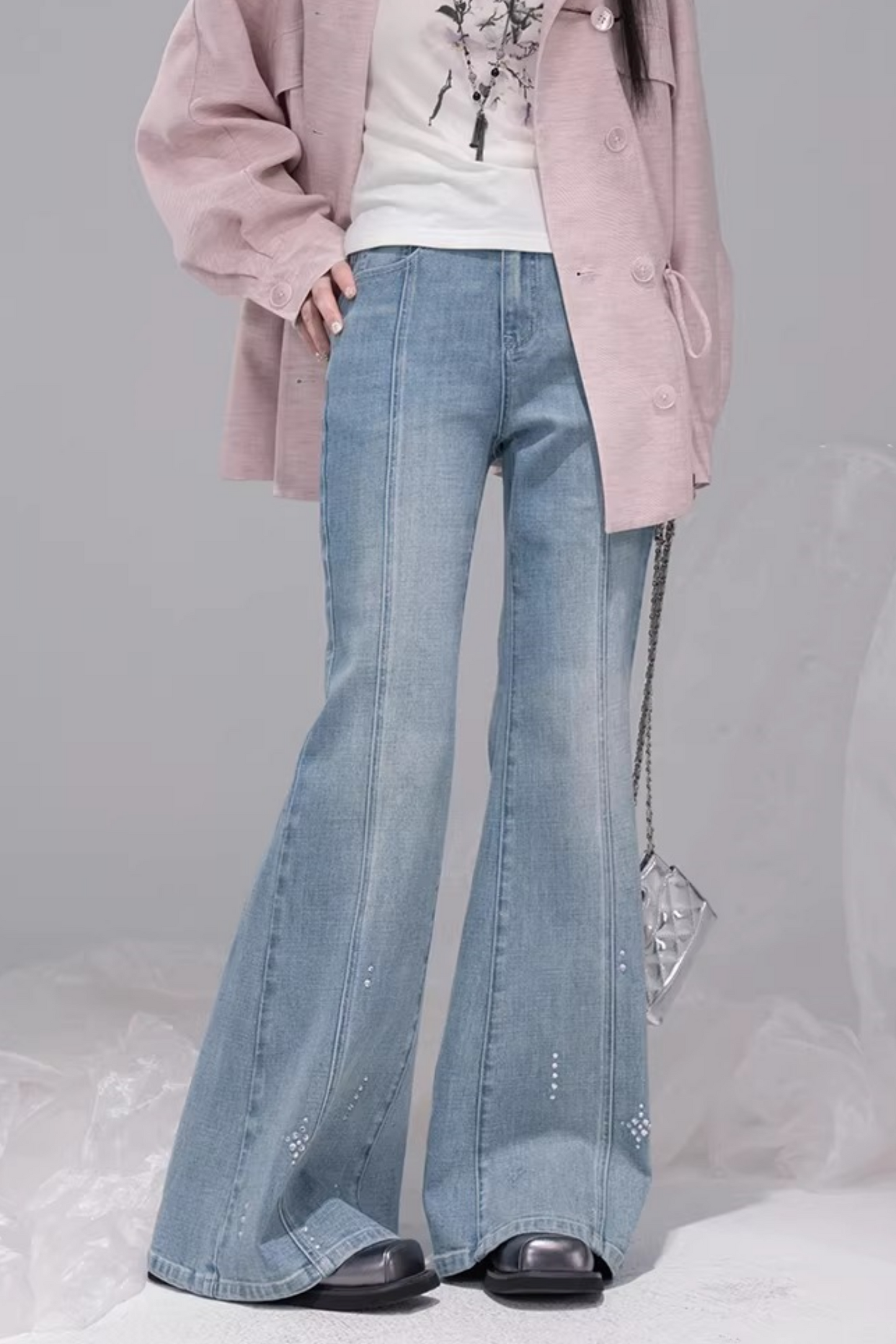 Starlight Blue Rhinestone Flared Jeans